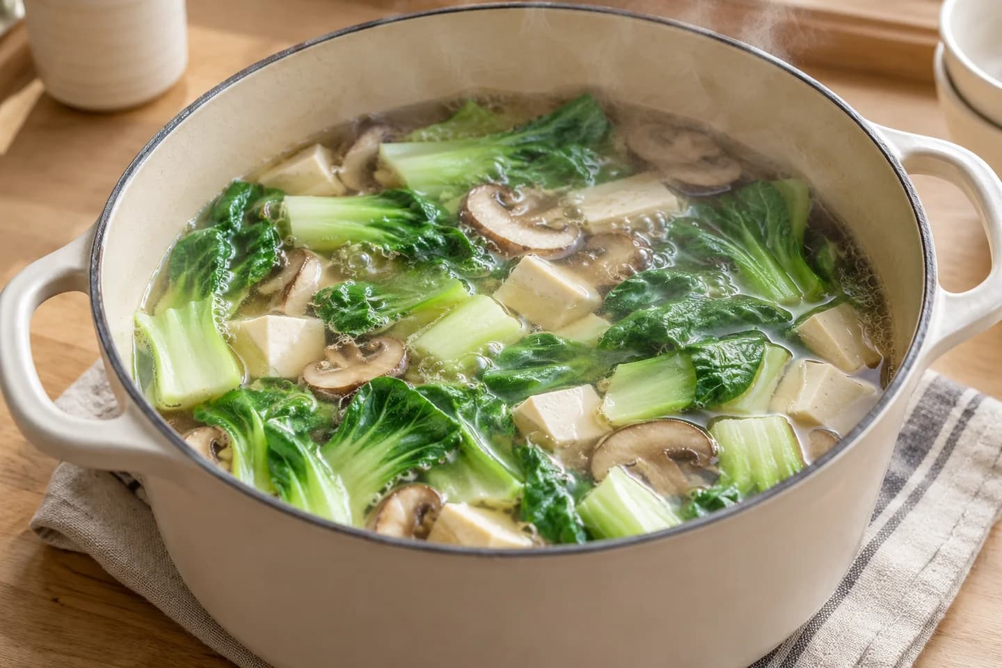 Miso Tofu Noodle Soup: Add bok choy and simmer for 3 minutes