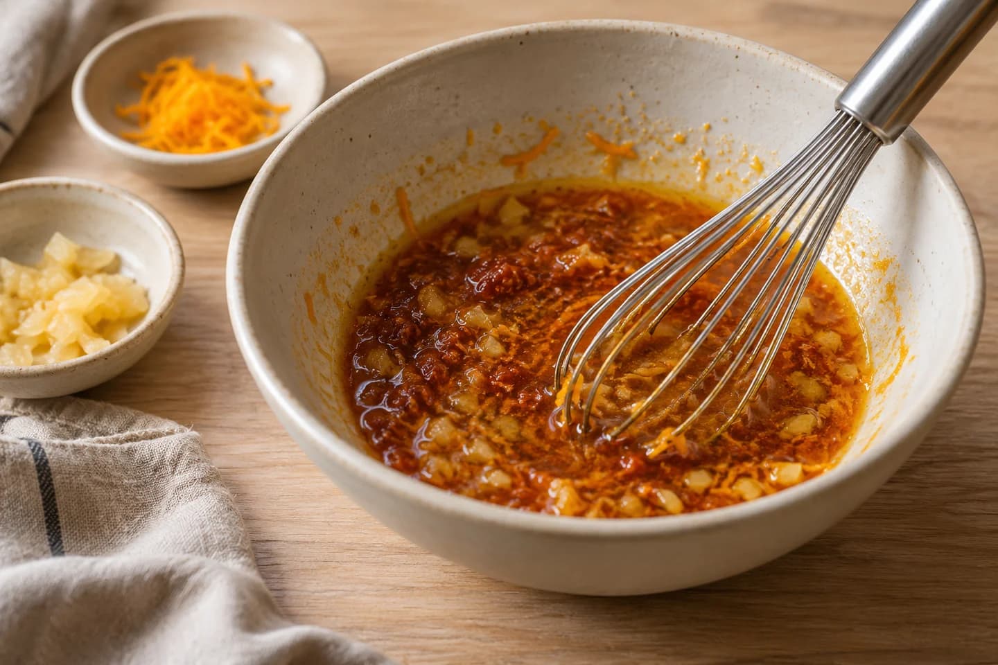 Moroccan-Spiced Root Vegetable Quinoa: Whisk orange zest, orange juice, harissa, extra-virgin olive oil, and chopped preserved lemon to make a dressing
