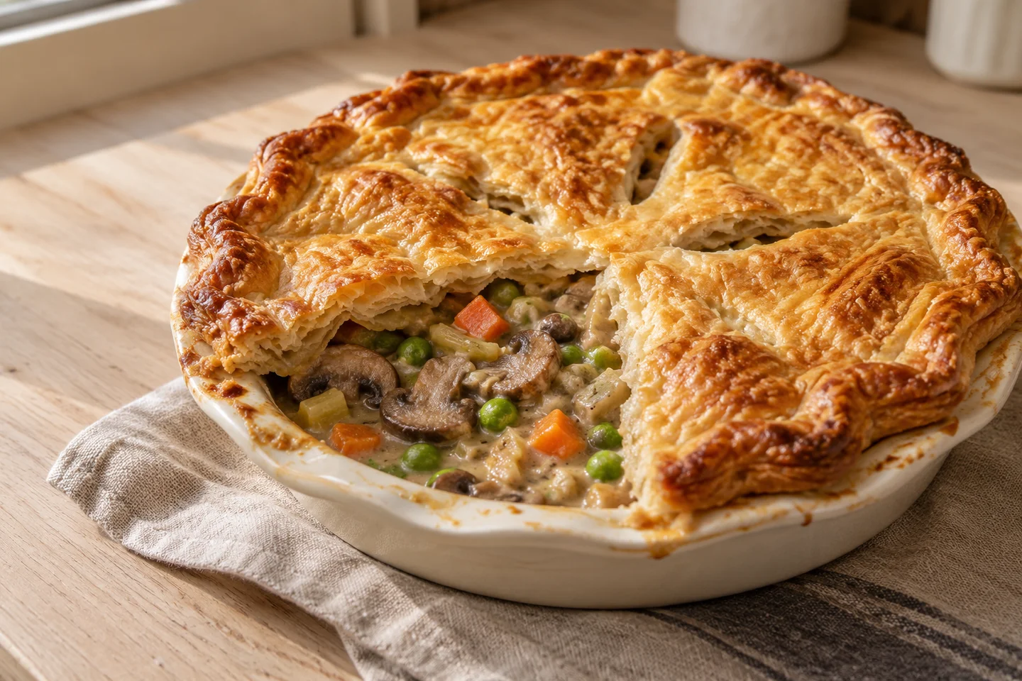 Mushroom and leek pot pie with flaky crust