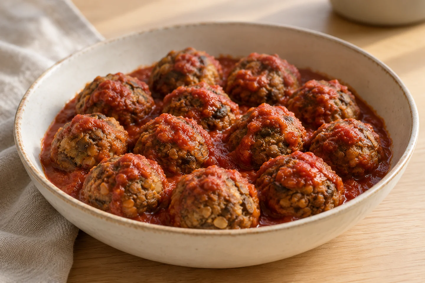 Mushroom Lentil Meatballs, ready to serve