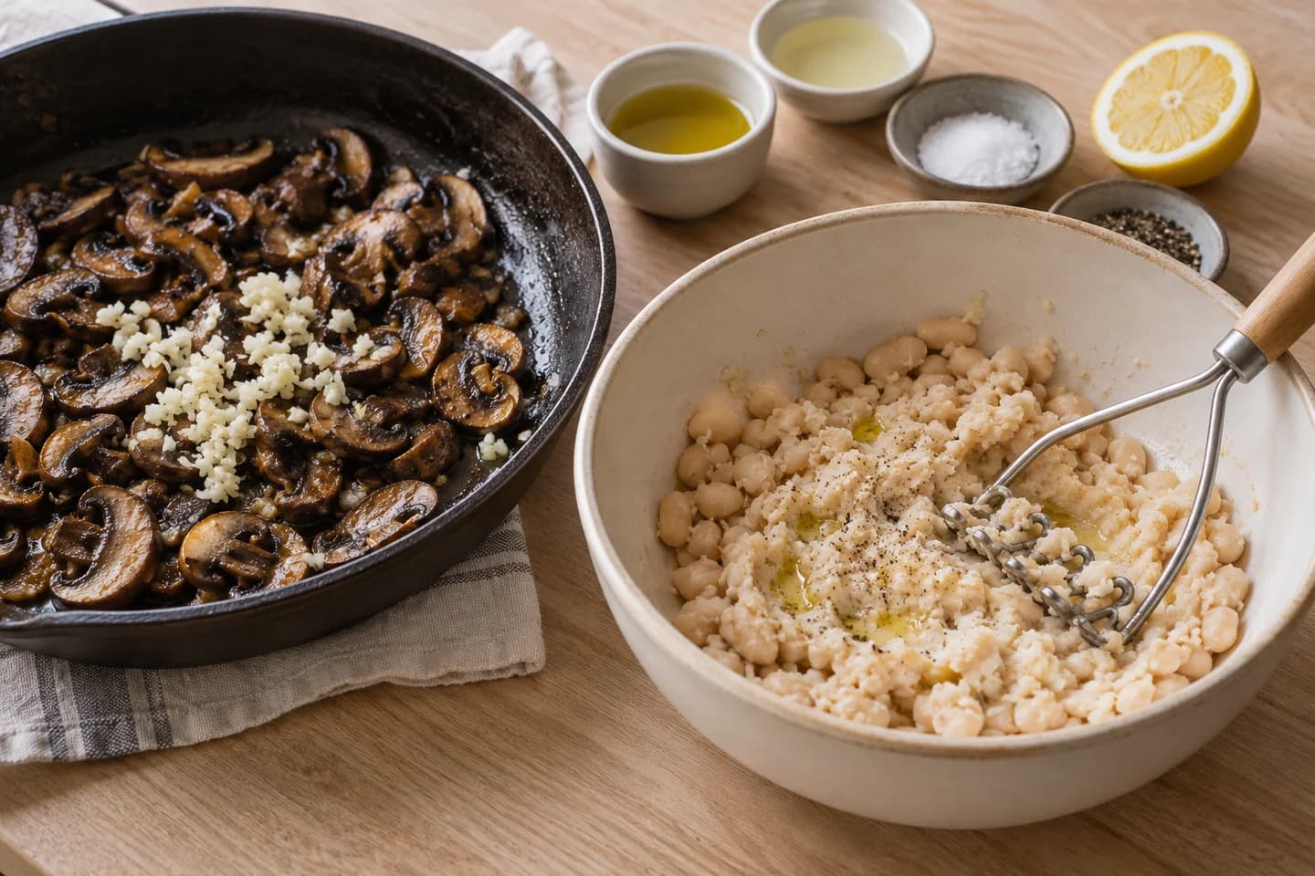 Mushroom White Bean Breakfast Toast: Add garlic for 1 minute