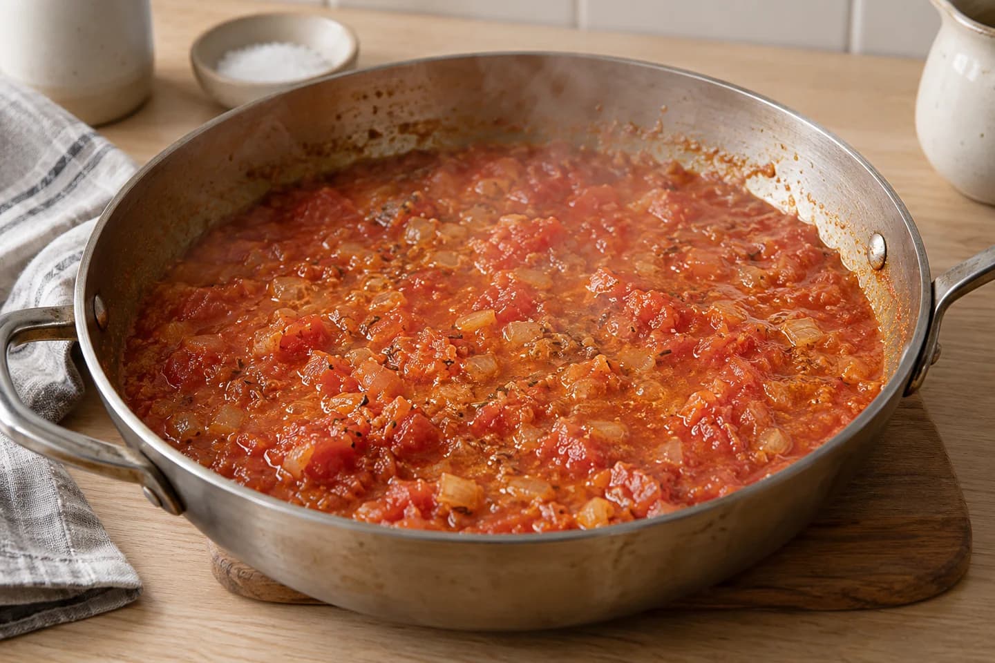 Paneer Pea Tomato Curry: Add tomatoes, water and salt and simmer for 10 minutes