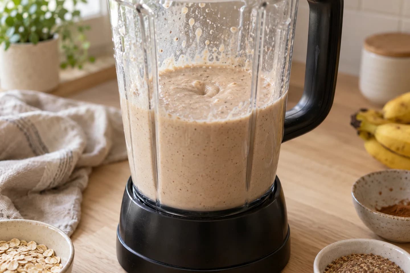 Peanut Butter Banana Smoothie: Blend for 45–60 seconds until smooth
