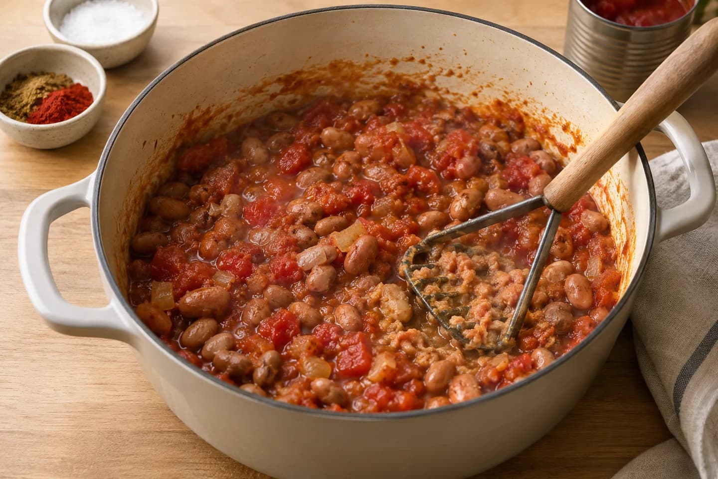 Pinto Bean Rice Burritos: Add cumin and paprika for 30 seconds, then tomatoes, beans and salt
