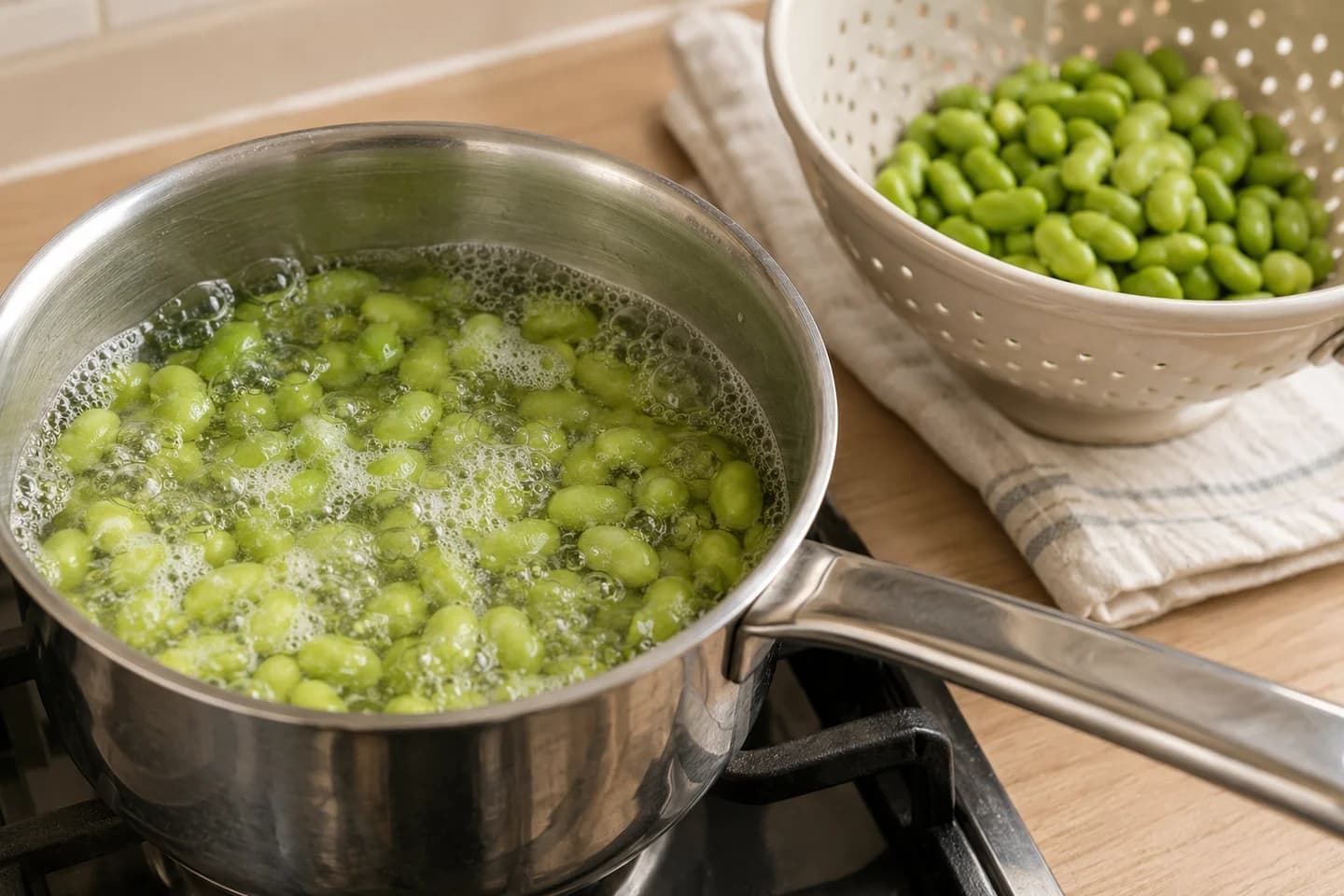 Quinoa Edamame Sesame Salad: Boil edamame according to the packet and drain