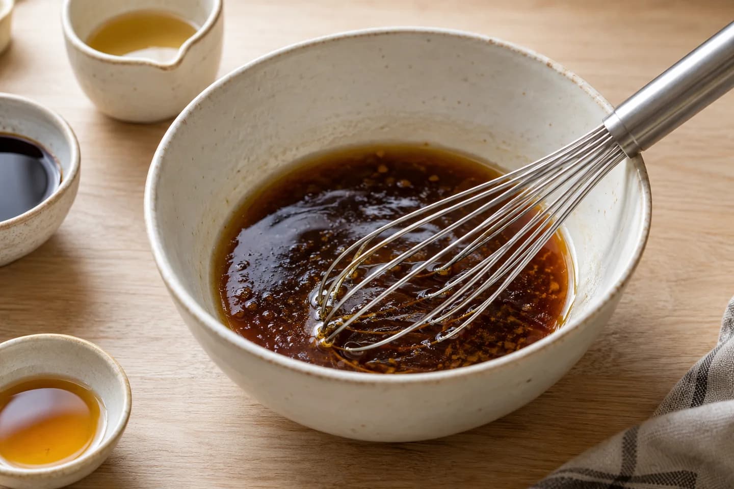 Quinoa Edamame Sesame Salad: Whisk vinegar, soy sauce, sesame oil and maple syrup