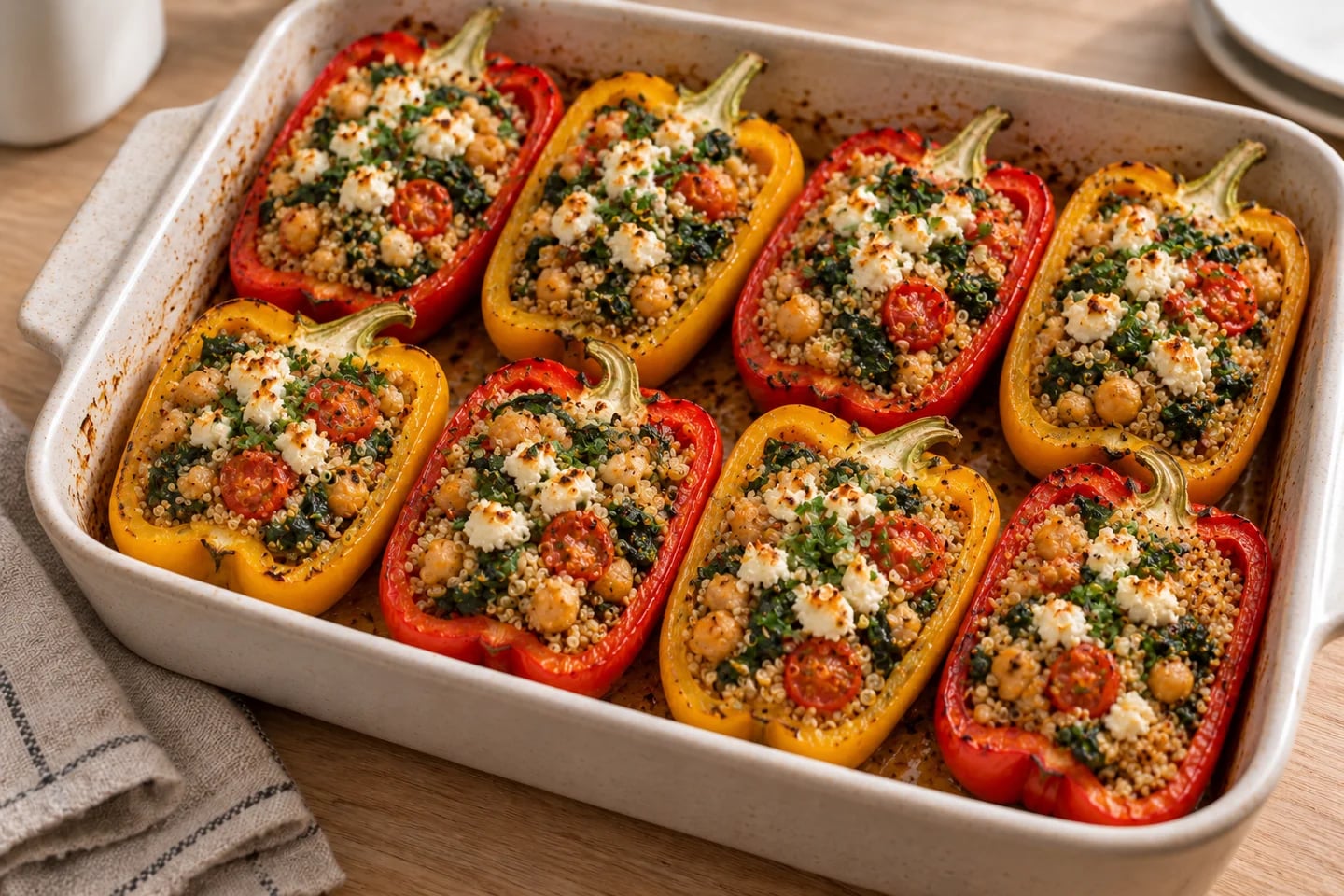 Bell peppers stuffed with quinoa and feta