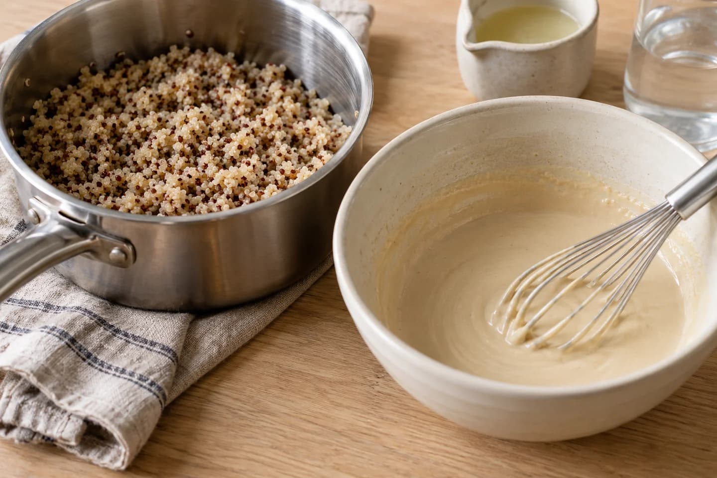 Roasted Cauliflower Tahini Bowls: Cook quinoa according to the packet