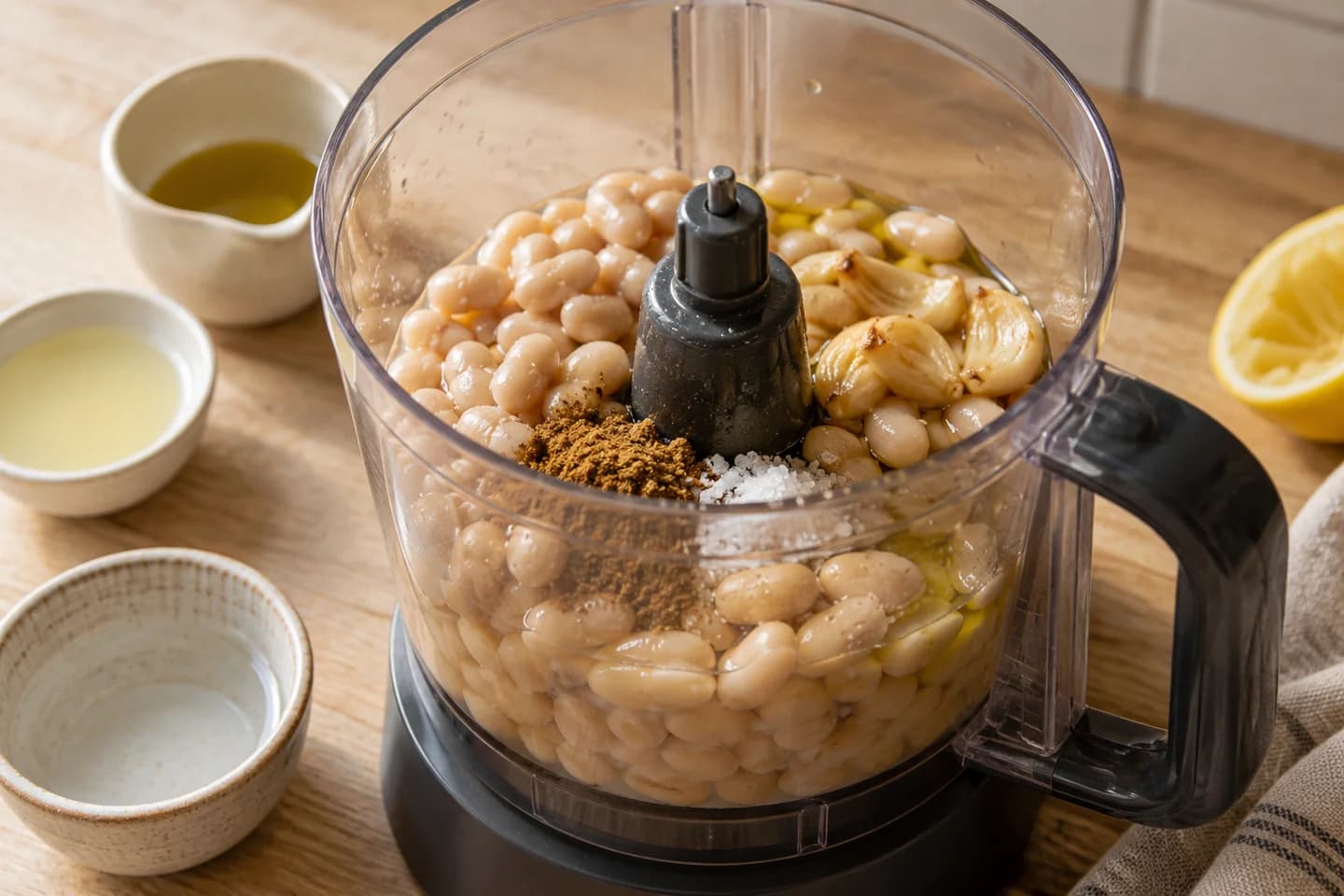 Roasted Garlic White Bean Dip: Blend beans, roasted garlic, remaining oil, lemon juice, salt and cumin with 60 ml water until smooth