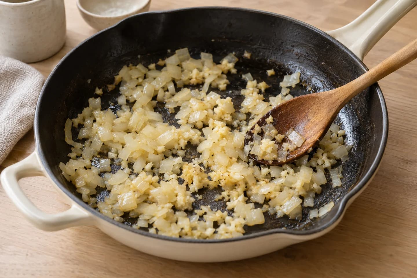 Saag Paneer Stuffed Sweet Potatoes: In the same skillet, cook onion with a pinch of salt until translucent, 5 minutes