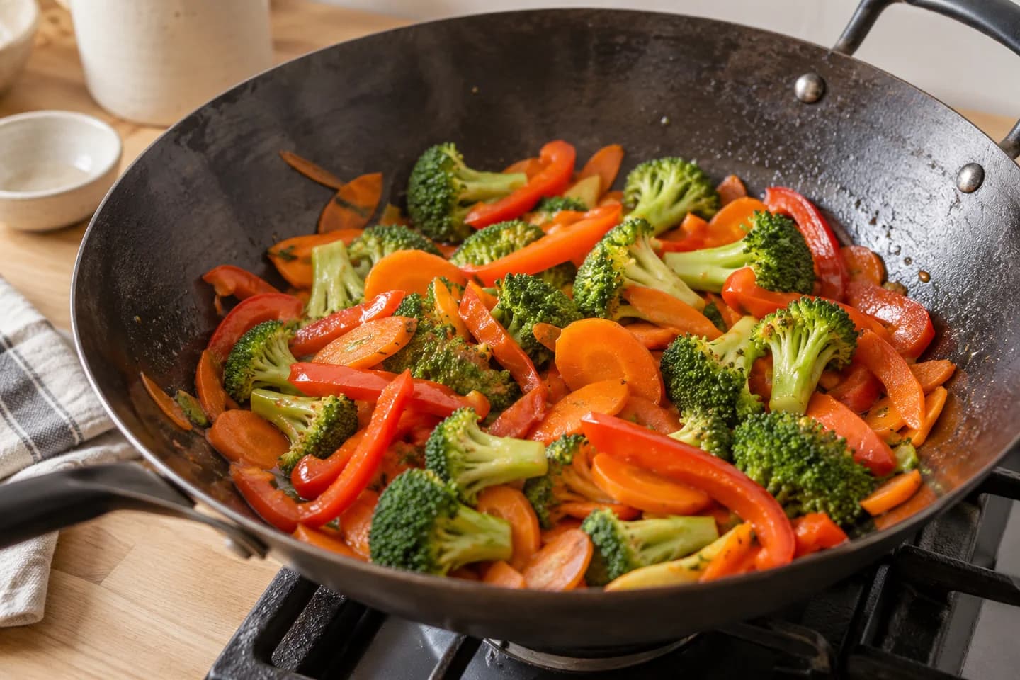 Sesame Ginger Tempeh Stir-Fry: Add remaining oil, broccoli, carrot and pepper