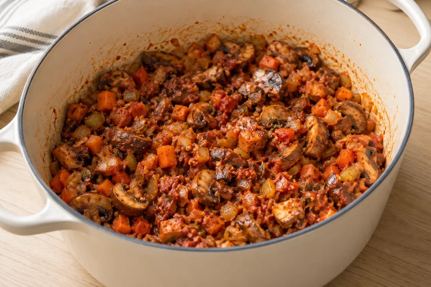 Smoky Paprika Lentil Shepherd's Pie: Add mushrooms and cook 4 minutes until browned