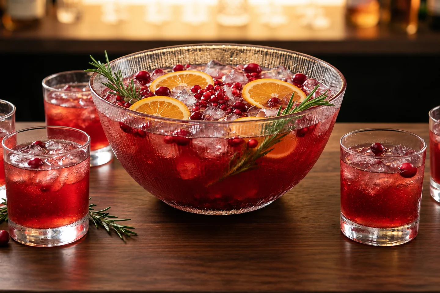 Punch bowl with rosemary sprigs