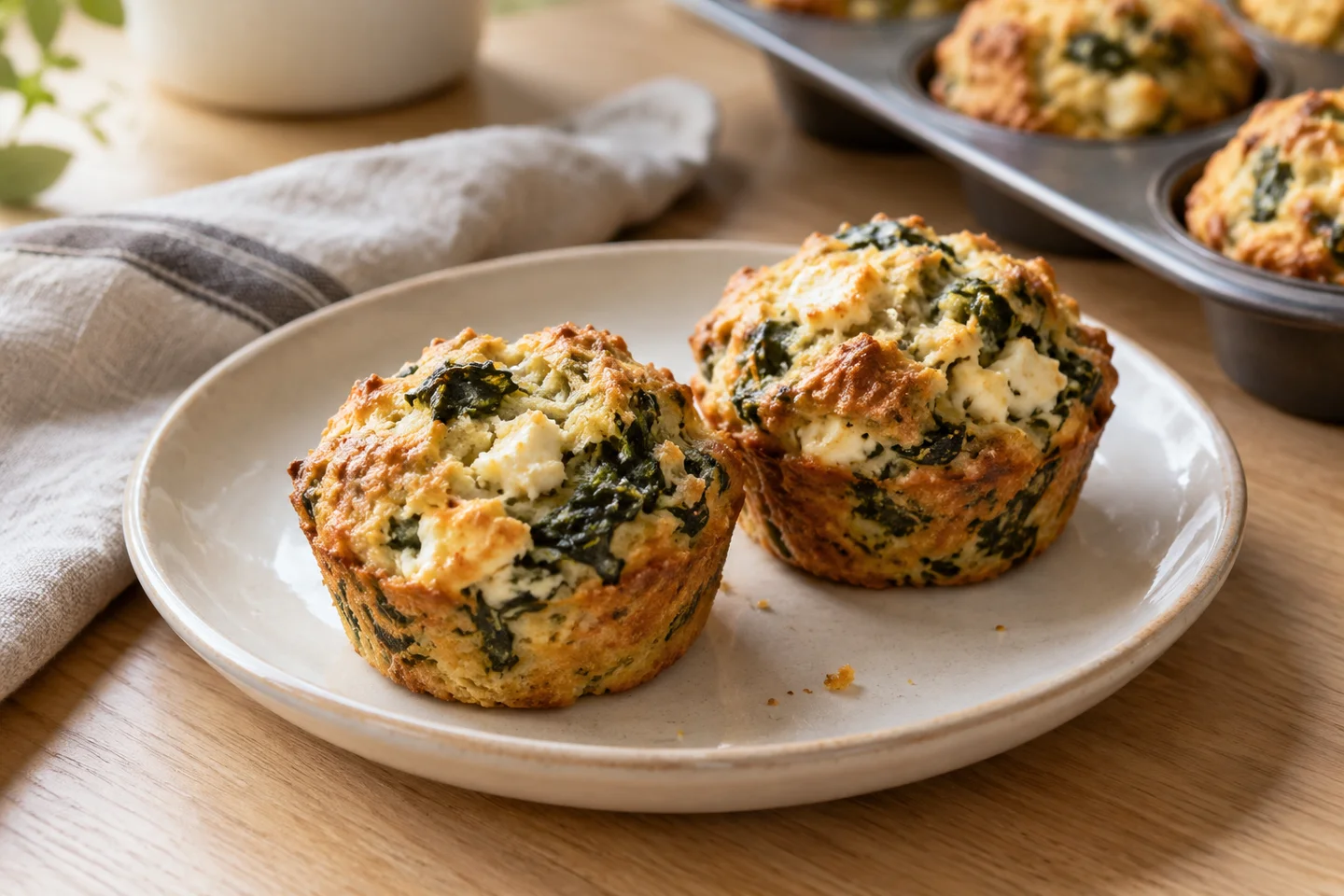 Spinach Feta Breakfast Muffins, ready to serve
