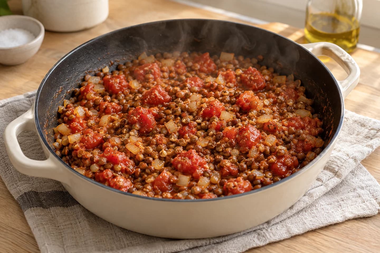 Spinach Lentil Stuffed Eggplant: Meanwhile, cook onion in remaining oil for 6 minutes