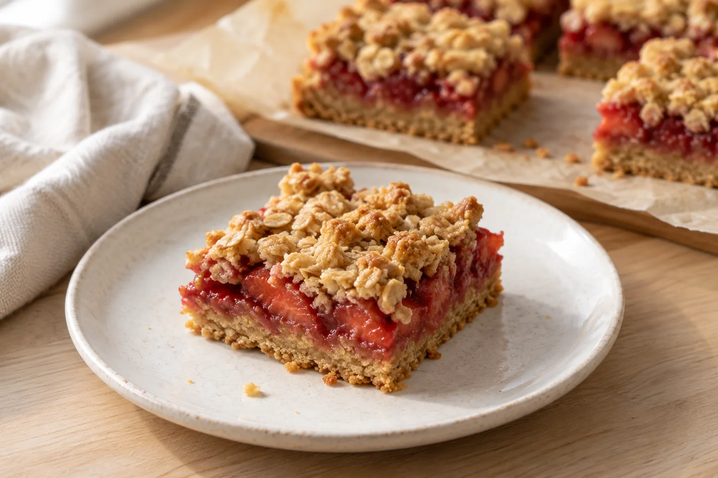 Strawberry Oat Crumble Bars, ready to serve