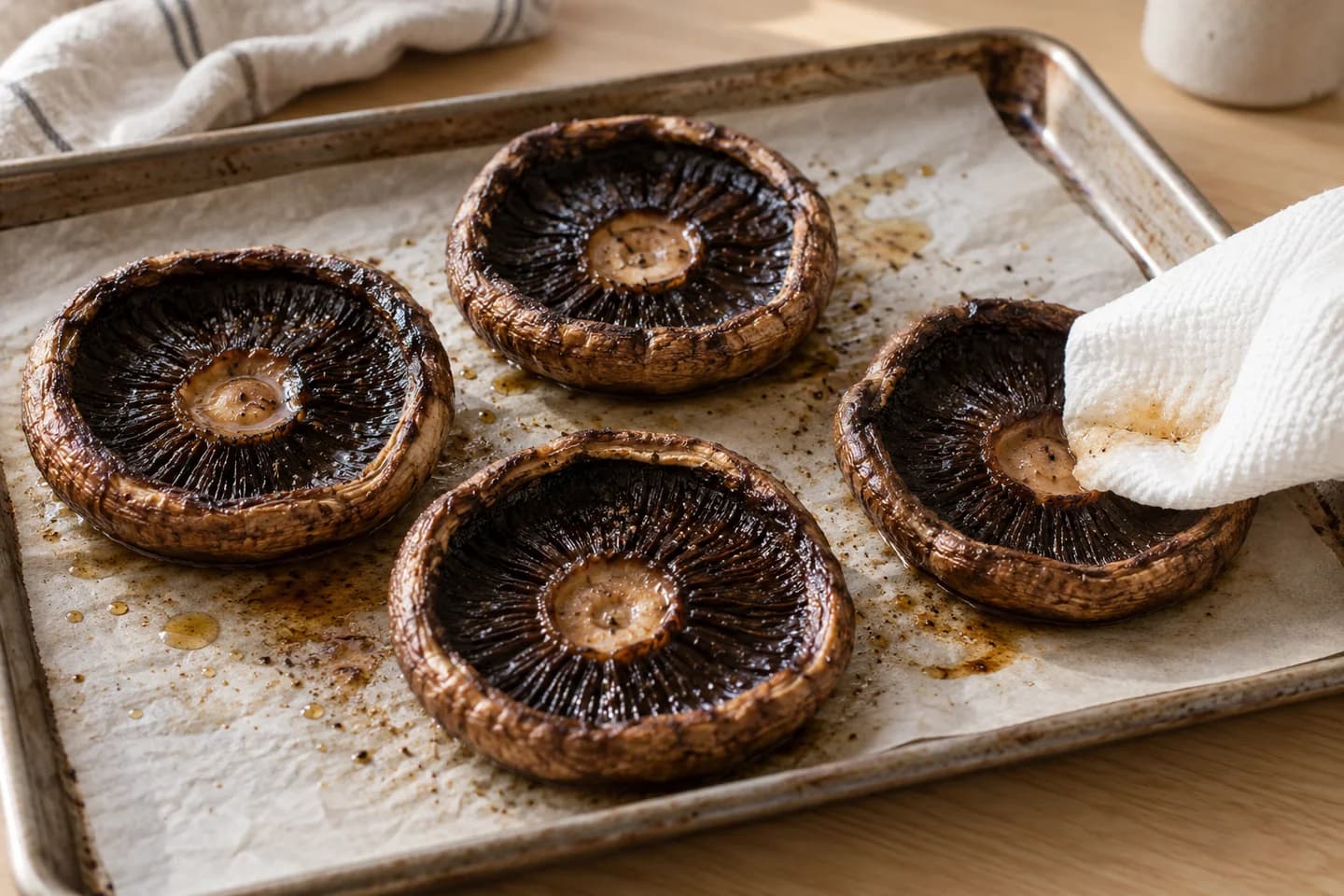 Stuffed Portobello Mushrooms: Roast for 10 minutes to release moisture, then blot any liquid with a paper towel