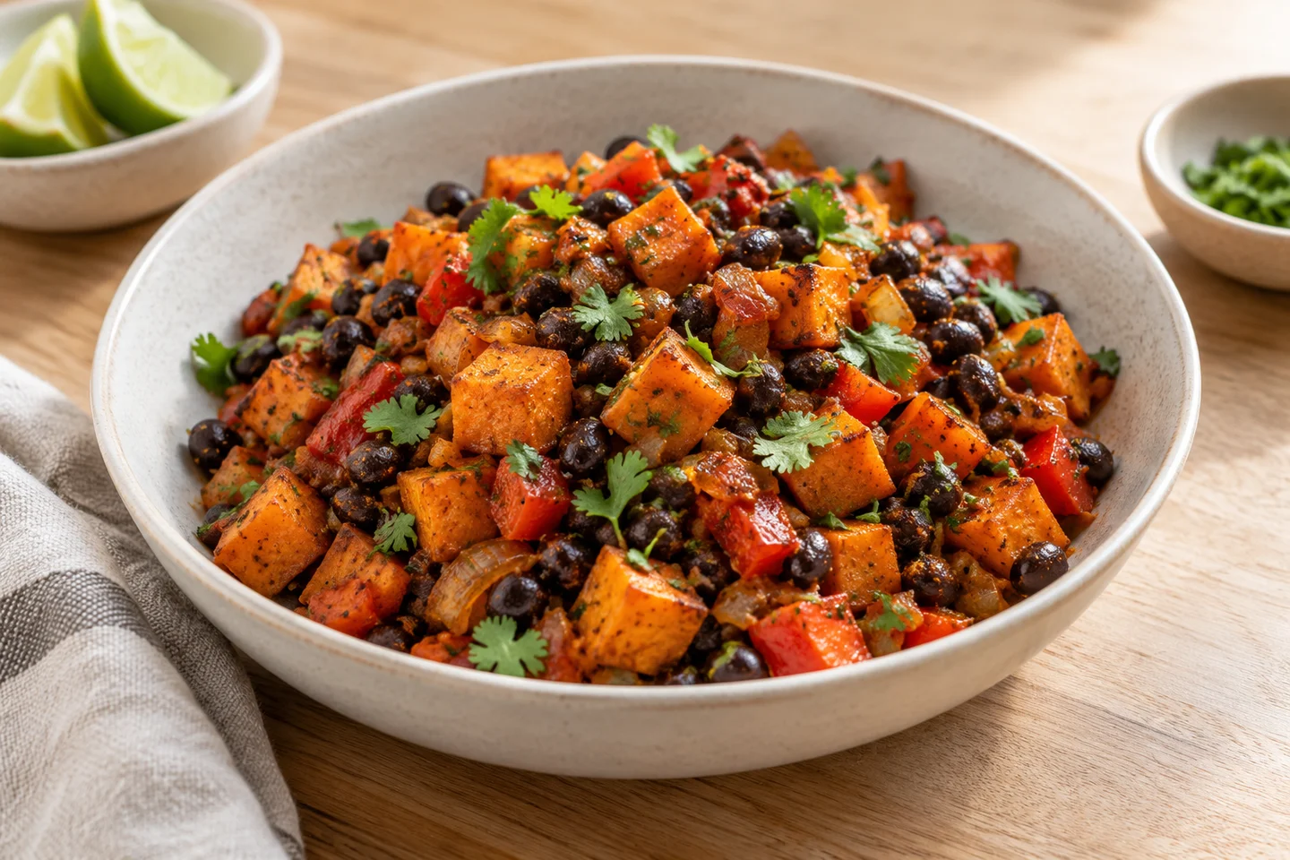 Sweet Potato Black Bean Breakfast Hash, ready to serve