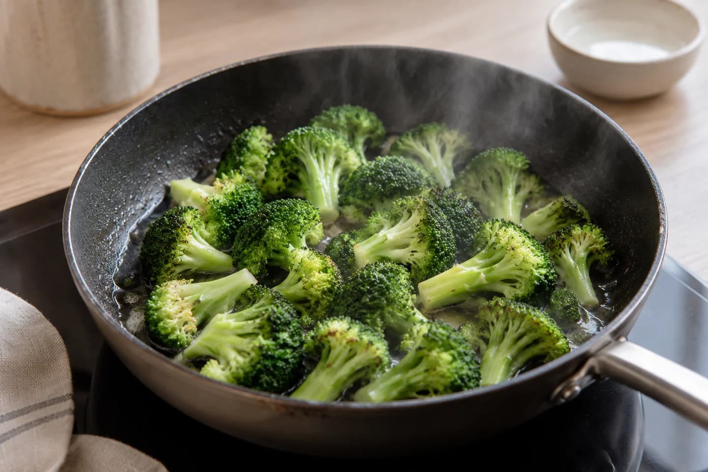 Teriyaki Tofu Broccoli Bowls: Add remaining oil and broccoli and cook for 5 minutes with 30 ml water