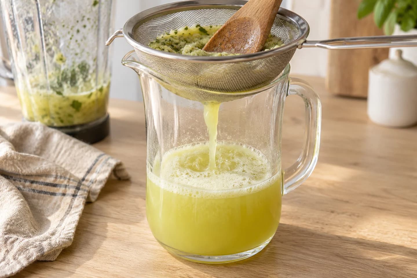Thai Basil Pineapple Agua Fresca: Strain the mixture through a fine-mesh sieve into a pitcher, pressing to extract juices