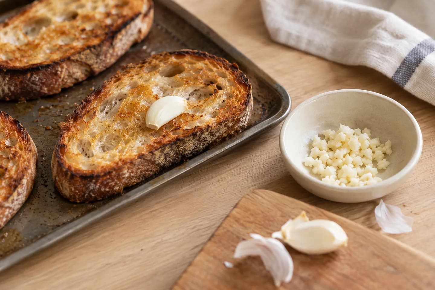 Tomato Basil Bruschetta: Rub warm toast with half the garlic