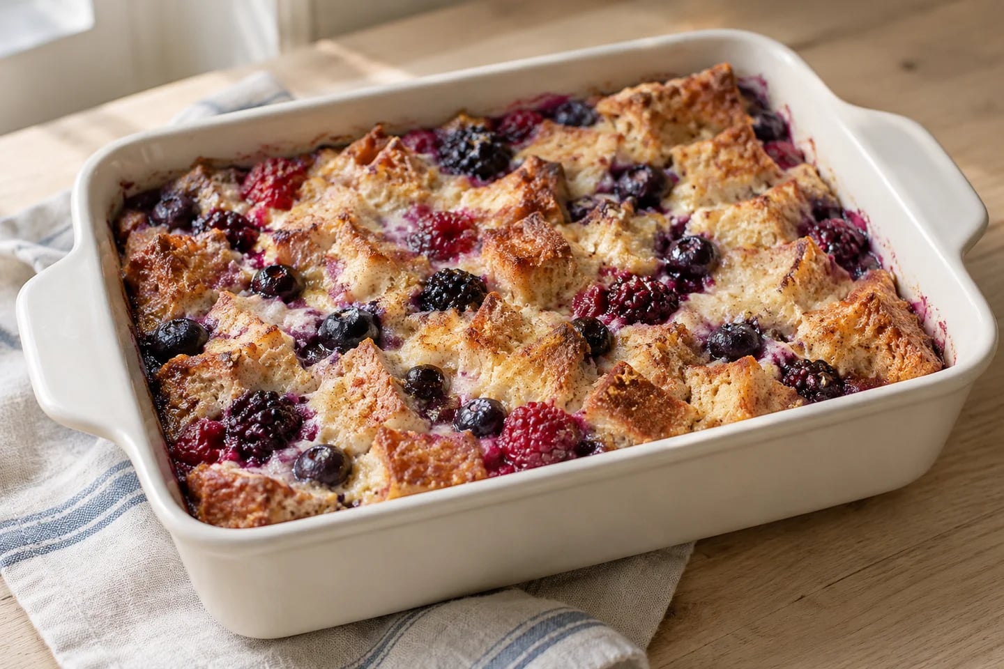 Vanilla Berry Bread Pudding, ready to serve