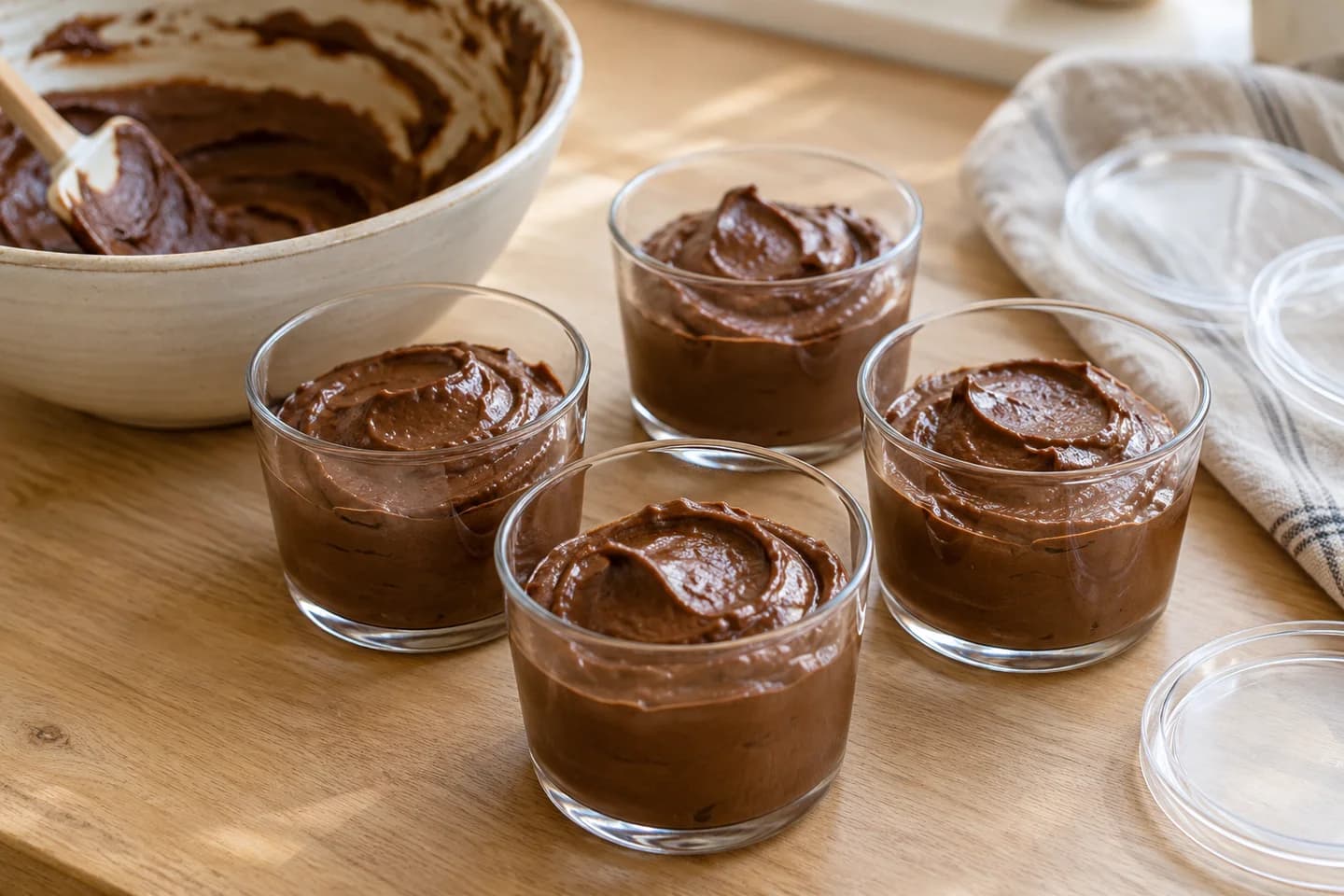Vegan Chocolate Avocado Mousse: Divide between four small glasses and cover