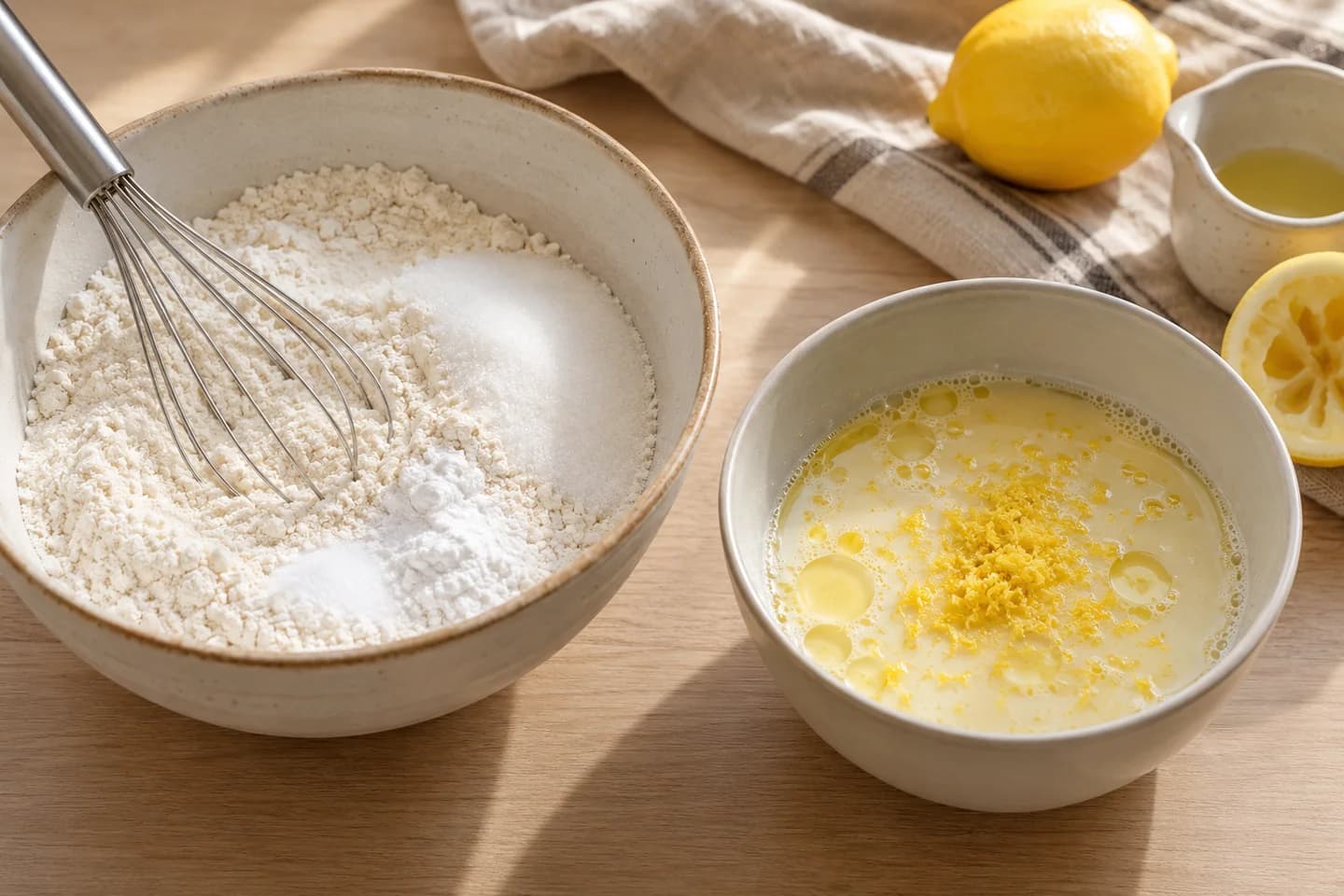 Vegan Lemon Loaf Cake: Whisk flour, sugar, baking powder and salt