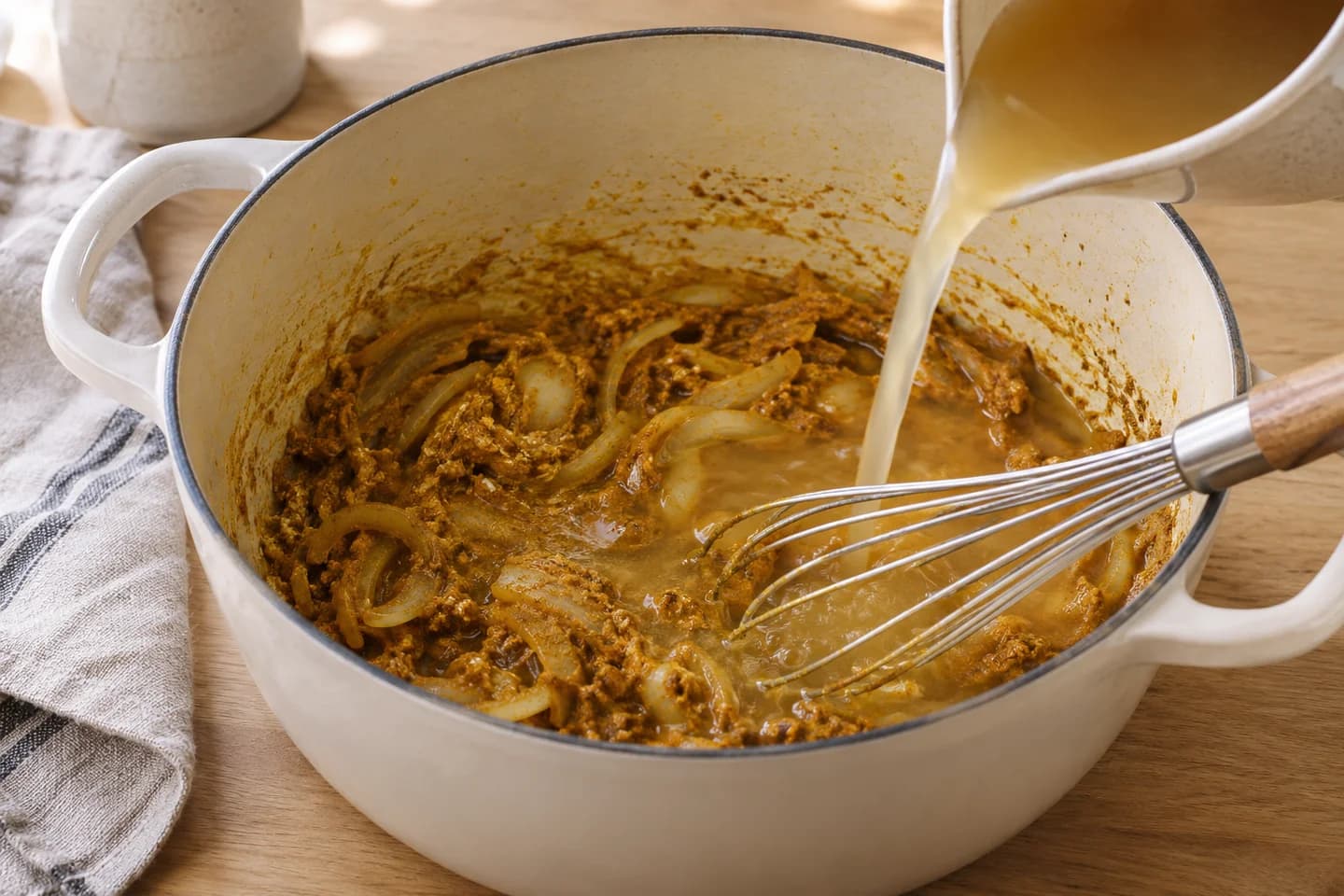 Vegetarian Japanese Curry: Add flour and curry powder and stir for 2 minutes