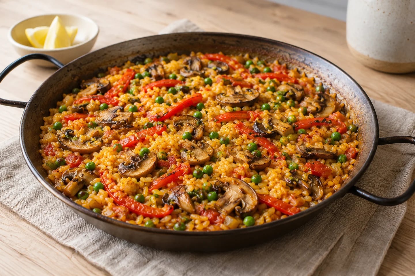 Vegetarian Mushroom Paella, ready to serve